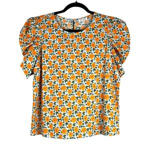 TCEC Blue & Orange Floral Cottagecore Romantic‎ Casual Career Top Size Large